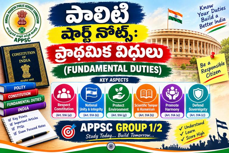పాలిటీ షార్ట్ నోట్స్ తెలుగు - ప్రాథమిక విధులు Article 51-A fundamental duties
