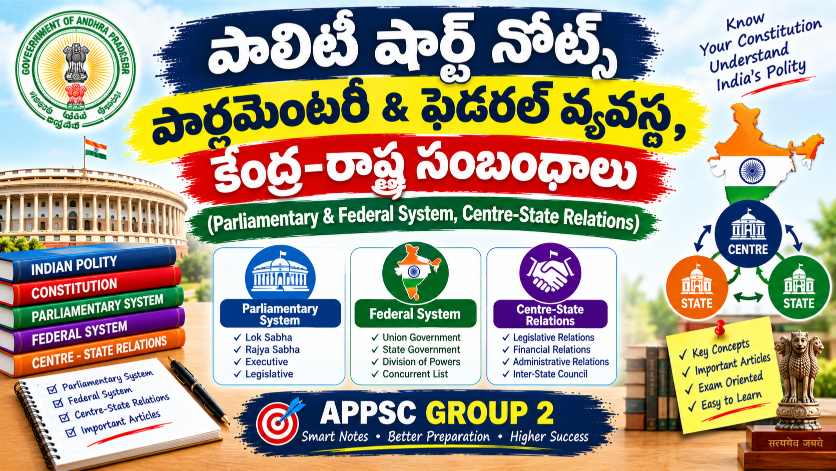 పాలిటీ షార్ట్ నోట్స్ – పార్లమెంటరీ & ఫెడరల్ వ్యవస్థ, కేంద్ర-రాష్ట్ర సంబంధాలు